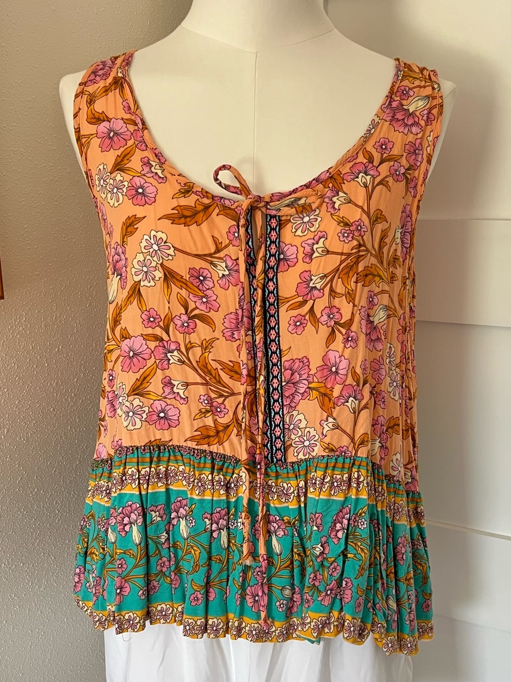 White Birch Fairycore Floral Sleeveless Peplum Top